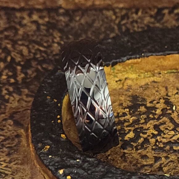 Men's Black Racing Tire Promise Ring Band - Tire Tread Promise Ring For Guys - - Picture 3 of 6